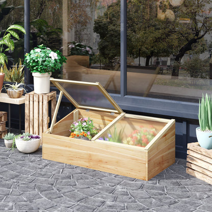 Wooden Cold Frame Greenhouse Garden Polycarbonate Grow House with Independent Openable Top Covers for Flowers, Vegetables