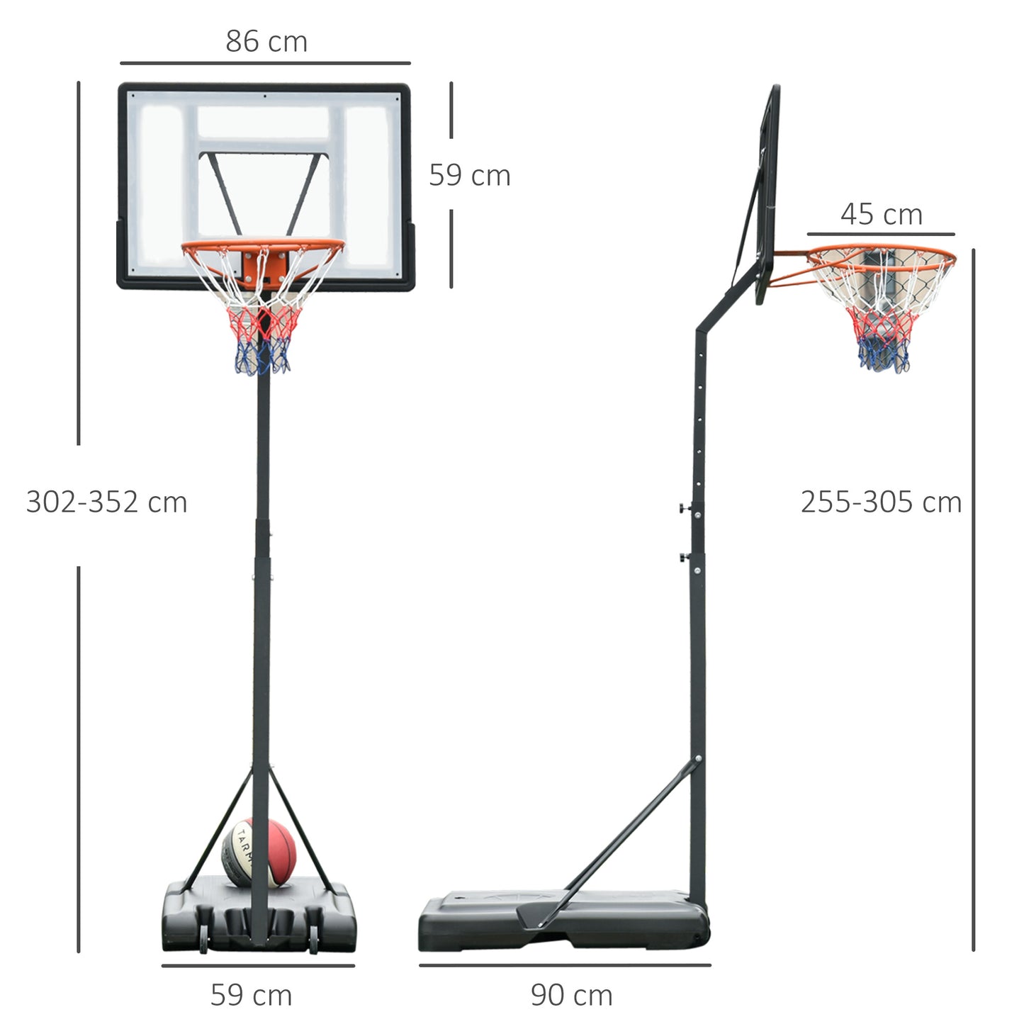 Portable 10ft Basketball Backboard Hoop Set Professional Outdoor Freestanding Basketball Stand