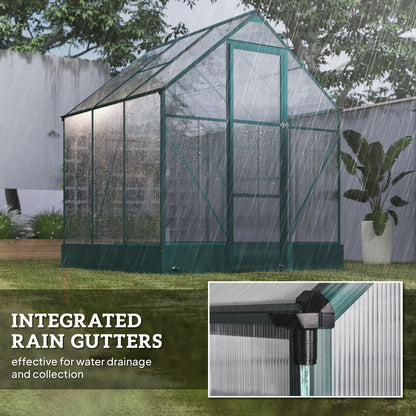 6x6 FT Polycarbonate Greenhouse with Base and Raised Bed, Walk-in Greenhouse with Aluminium Frame