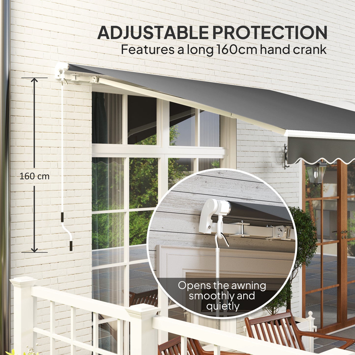 3 x 2.5m Garden Patio Manual Awning, Retractable Canopy Sun Shade Shelter with Fittings and Crank Handle, Dark Grey