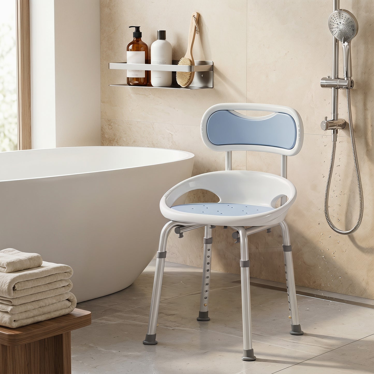 Shower Chair with Padded Seat Adjustable Height Shower Stool Bath Seat with Back and Anti-Slip Feet