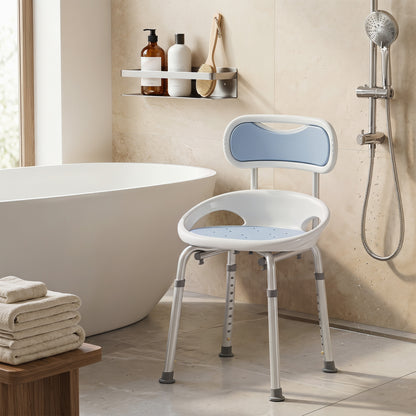 Shower Chair with Padded Seat Adjustable Height Shower Stool Bath Seat with Back and Anti-Slip Feet