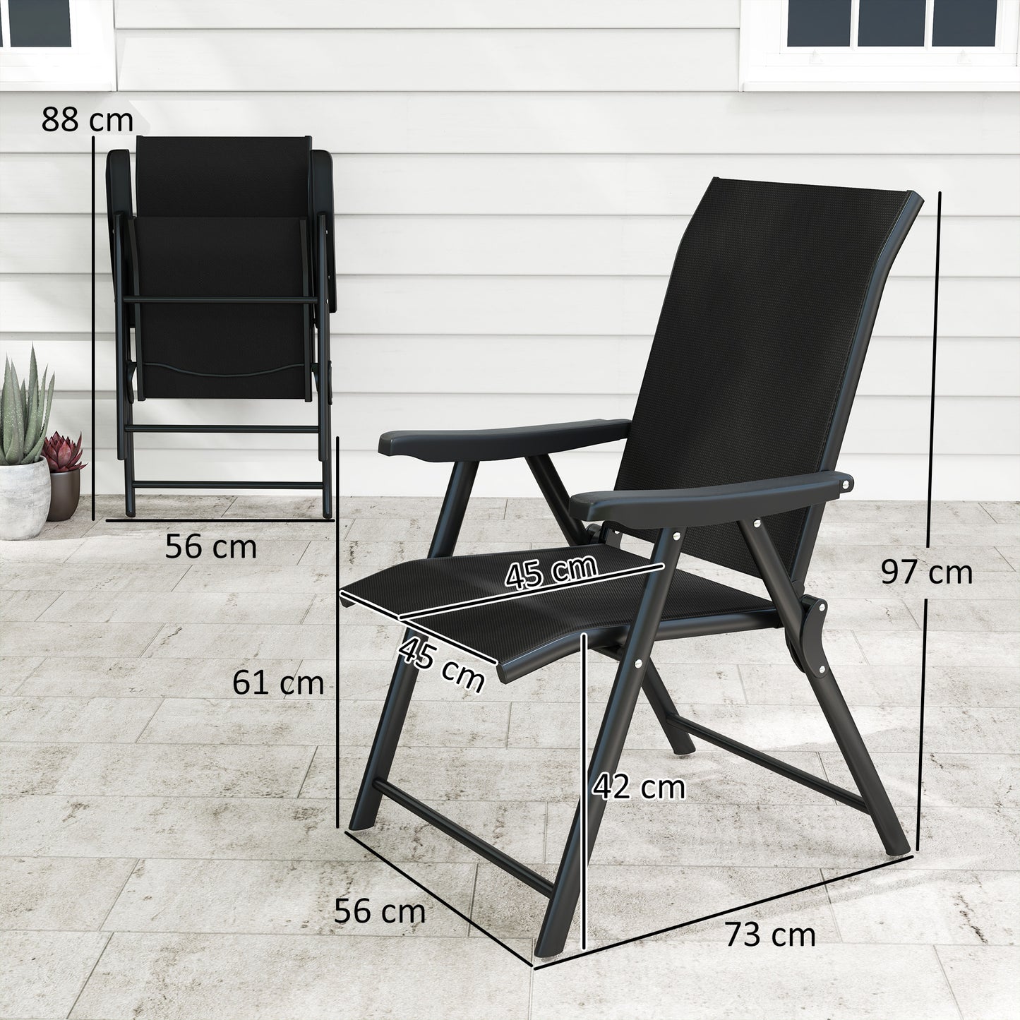 Set of Two Folding Outdoor Chairs - Black