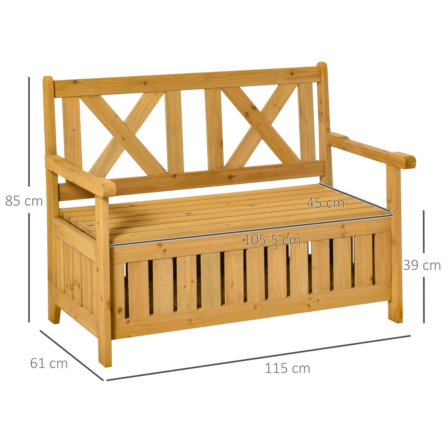 2-Seater Garden Storage Bench for Patio Wood Porch Decor Outdoor Seating