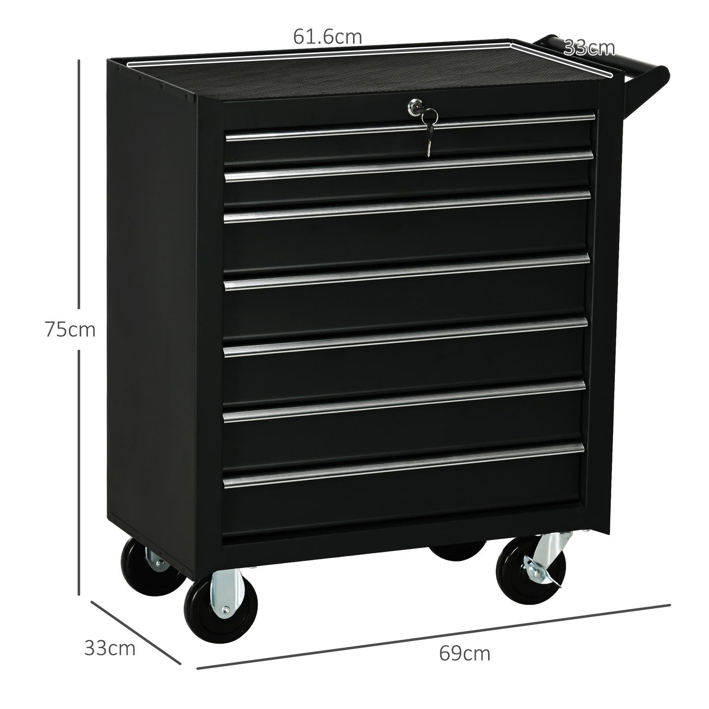 7-Drawer Tool Box on Wheels, Lockable Tool Cabinet with EVA Pat & Ball Bearing, Matte Black