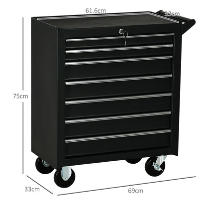 7-Drawer Tool Box on Wheels, Lockable Tool Cabinet with EVA Pat & Ball Bearing, Matte Black