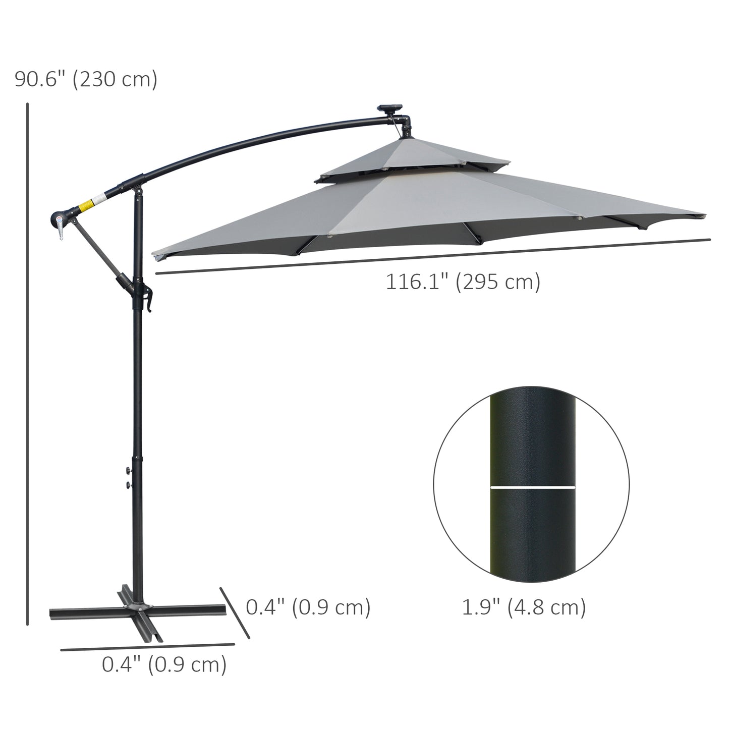 3(m) Cantilever Banana Parasol Hanging Umbrella with Double Roof, LED Solar lights, Crank