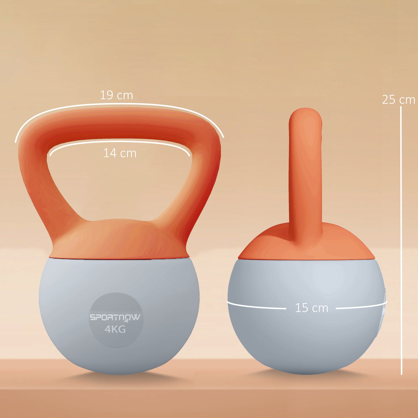 4KG Soft Kettlebell, Kettlebell with Non-Slip Handle for Home Gym, Weight Lifting, Strength Training, Orange/Grey
