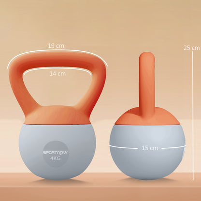 4KG Soft Kettlebell, Kettlebell with Non-Slip Handle for Home Gym, Weight Lifting, Strength Training, Orange/Grey