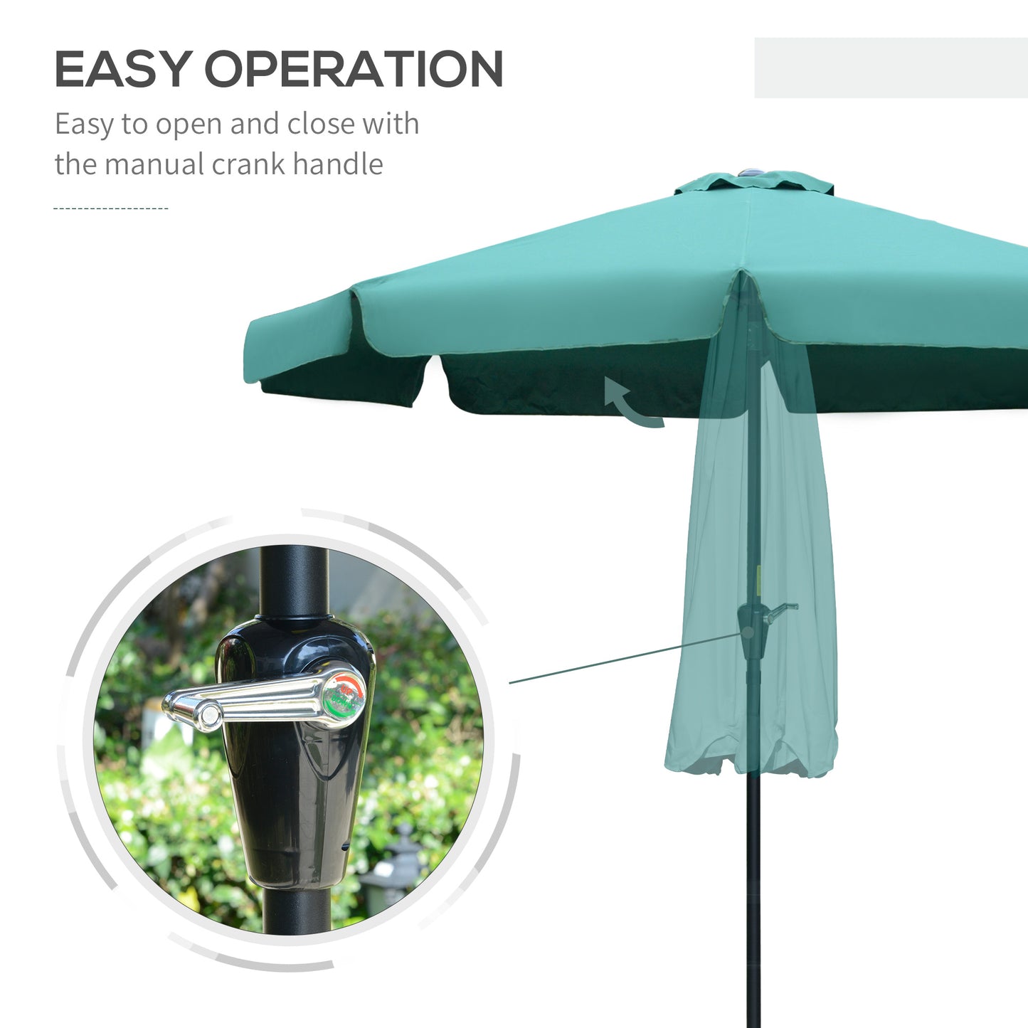 2.7m Patio Parasol Garden Umbrellas Outdoor Sun Shade Table Umbrella with Tilt, Crank, 8 Ribs, Ruffles, Green