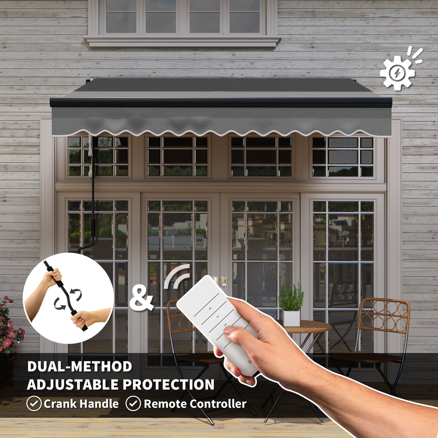 2.5 x 2m Electric Awning with LED Light and Remote Controller, Aluminium Frame DIY Retractable Awning