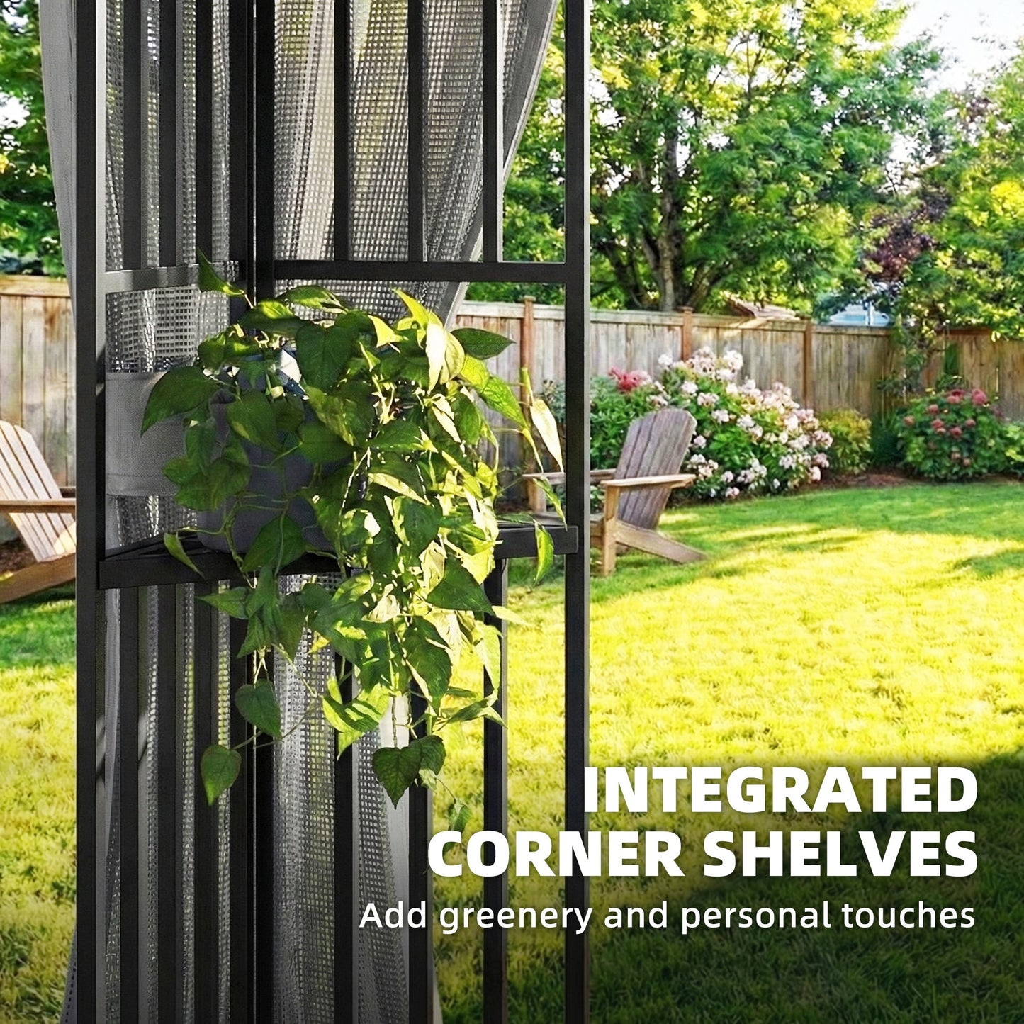 3.3 x 3.3 m Outdoor Garden Gazebo with Post Shelves, UPF50+ Patio Permanent Pavilion with Hook, Dark Grey