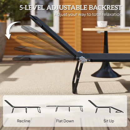 Foldable Sun Lounger with 5-Position Adjustable Backrest, Outdoor Portable Recliner Chaise Lounge Chair