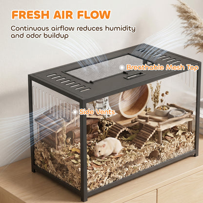 Hamster Cage, Chewproof Metal Rat Cage with Deep Base, Openable Top for Syrian Dwarf Hamster, Gerbil, 80 x 45 x 50.5 cm