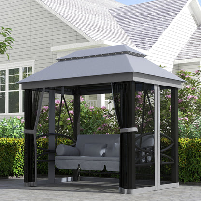 3 Seater Swing Chair 3-in-1 Convertible Garden Swing Seat Bed Gazebo Patio Bench Outdoor with Double Tier Canopy