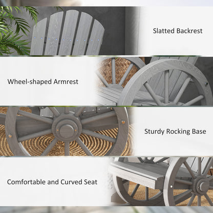Wooden Adirondack Rocking Chair Reclining Armchair Garden Furniture Patio Porch Rocker - Grey