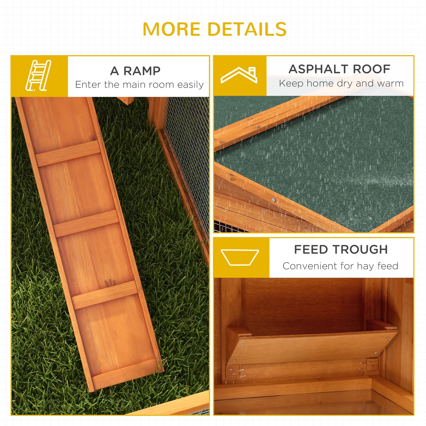 Rabbit Hutch with Run Wooden Guinea Pig Hutch Outdoor Bunny Cage Hide House with Sliding Tray, Hay Rack, Ramp