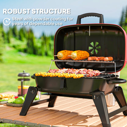 Charcoal Barbecue Grill Folding Portable BBQ Grill for Camping with 1232 cm² Cooking Area, Adjustable Vent, Thermometer