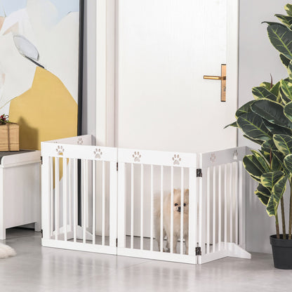 Freestanding Pet Gate 4 Panel Wooden Dog Barrier Folding Safety Fence with Support Feet up to 204cm Long 61cm Tall for Doorwa