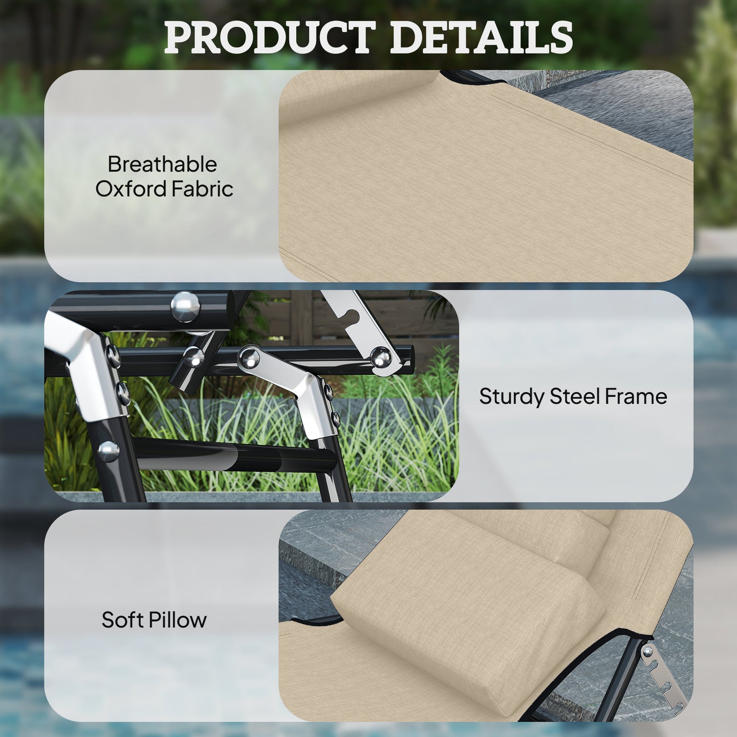 Folding Sun Lounger with Face Hole, 4-Position Adjustable Backrest Garden Recliner Chair Sunbed, Outdoor Lounge Chair