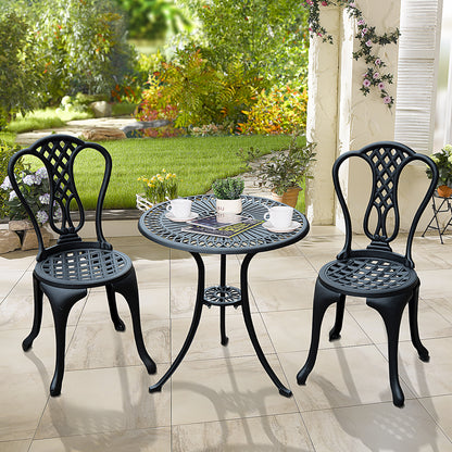 3 Piece Small Patio Furnture Cast Aluminium Bistro Set Garden Outdoor Table and Chairs Shabby Chic Style