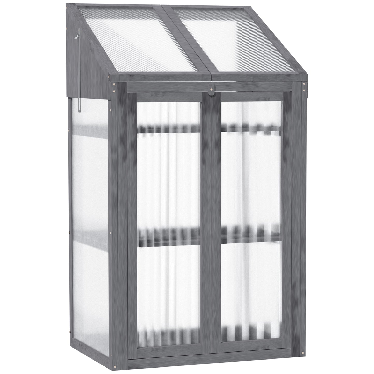 Wooden Cold Frame Polycarbonate Greenhouse with Openable Top Cover and Double Door, Grow House for Flower