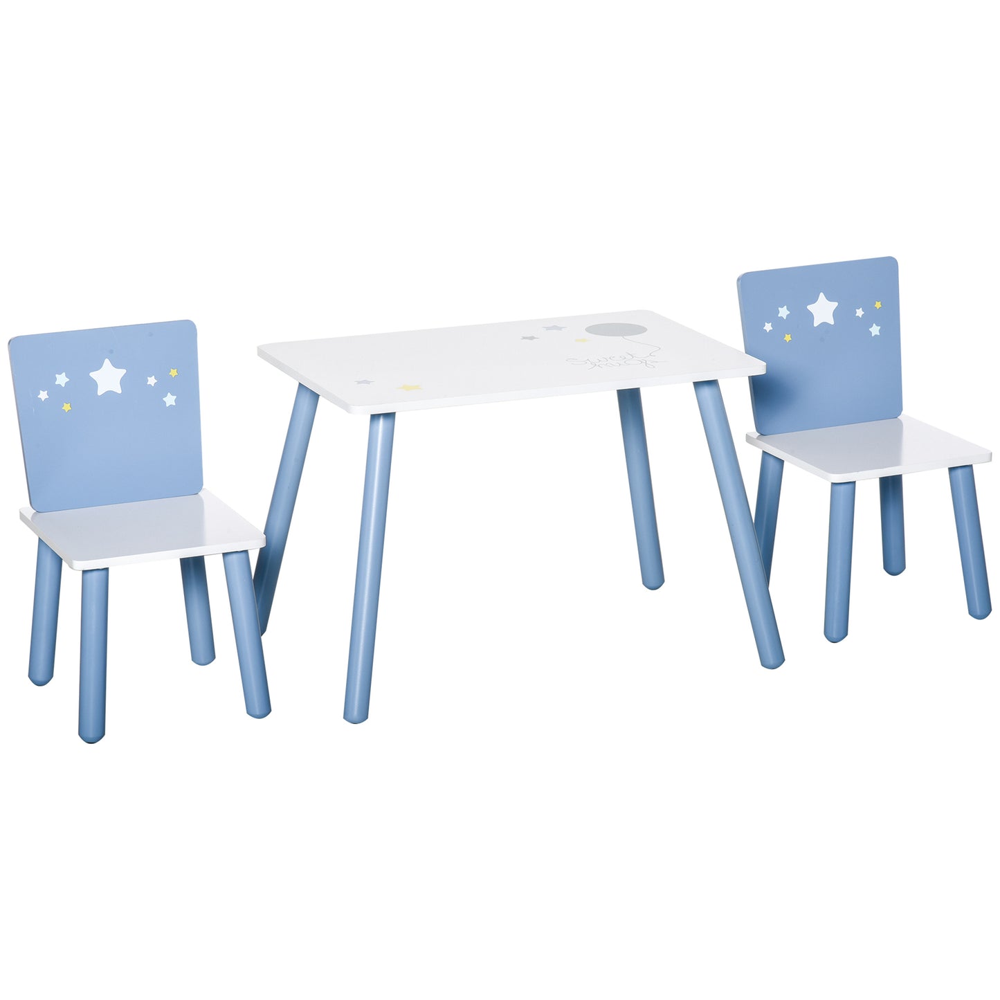 3 Pcs Kids Table & Chairs Set w/ Wood Legs Safe Corners Cute Stars Seating Mini Furniture Home Playroom Bedroom Dining Room B