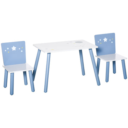 3 Pcs Kids Table & Chairs Set w/ Wood Legs Safe Corners Cute Stars Seating Mini Furniture Home Playroom Bedroom Dining Room B