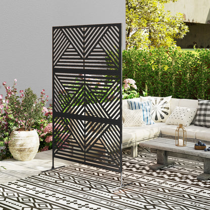 Decorative Garden Privacy Screen with Stand, 6.5FT Freestanding Metal Outdoor Divider