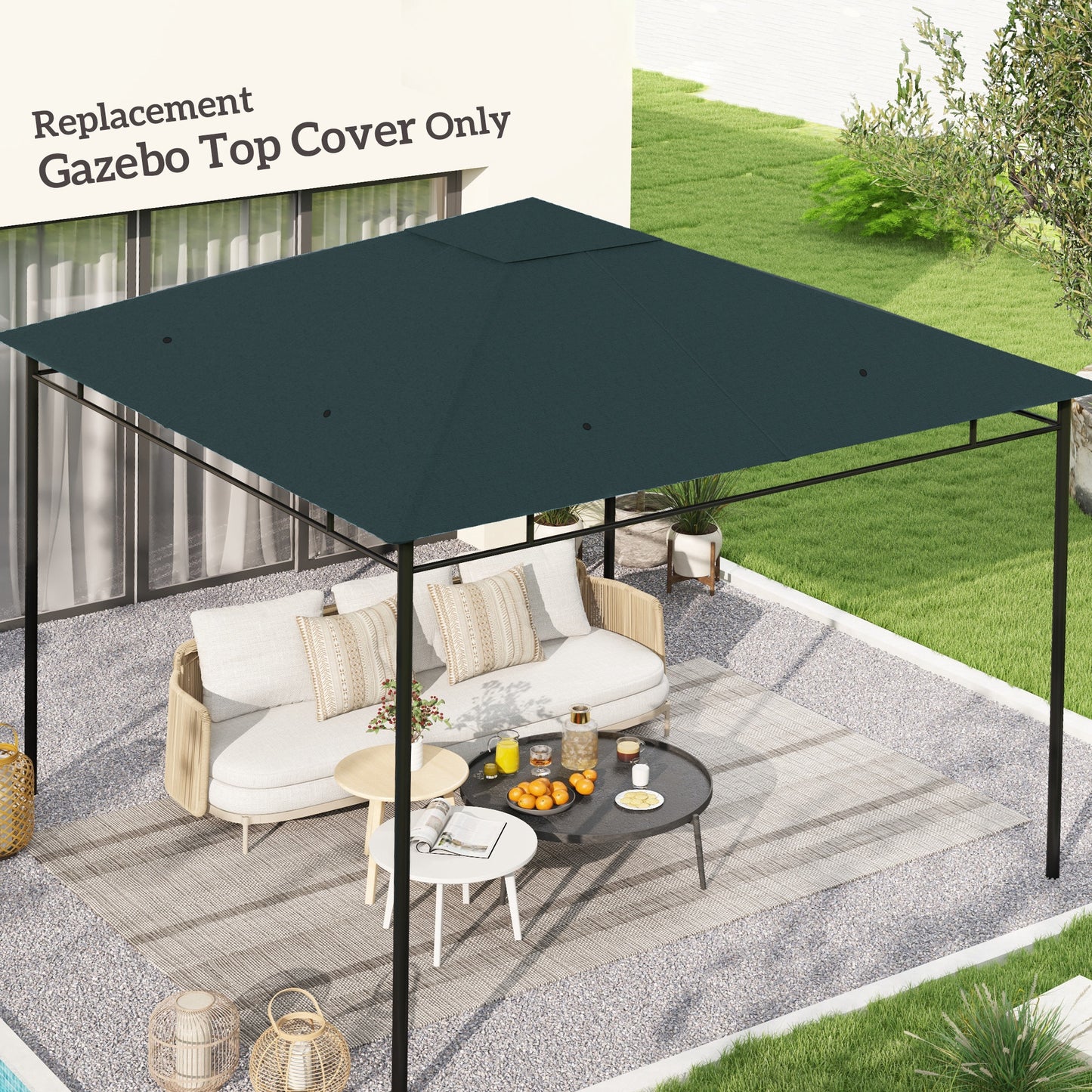 3 x 3 m Gazebo Canopy Replacement Cover, Garden Gazebo Roof Replacement, TOP COVER ONLY, Charcoal Green