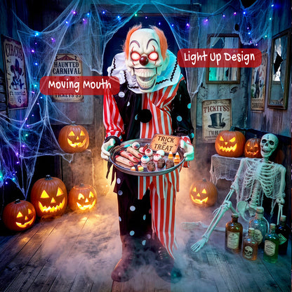 Animated Clown Halloween Decoration, Scary Halloween Animatronics Decor with Sound Touch Activated