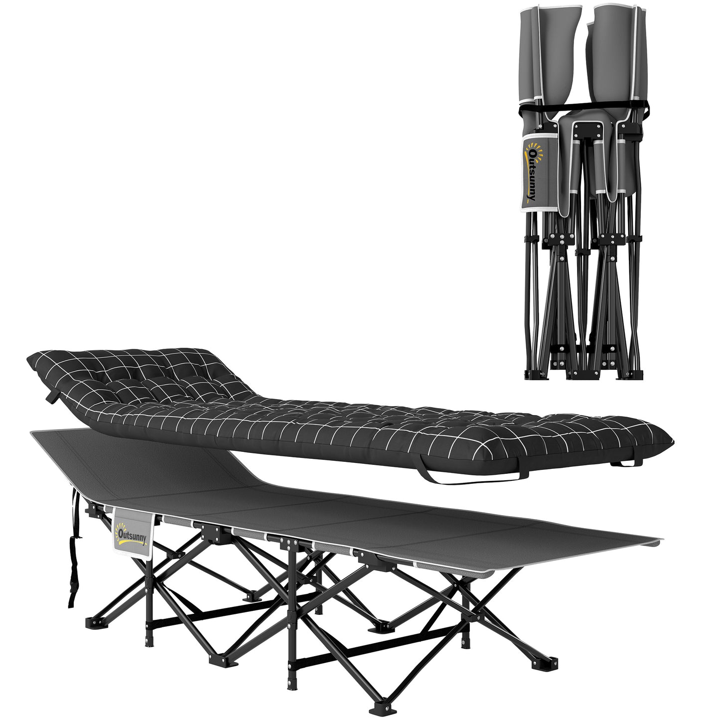 67cm Wide Folding Bed, Camping Cot for Adults with Mattress, Storage Pocket, Carry Bag, Max Load 150kg, Black