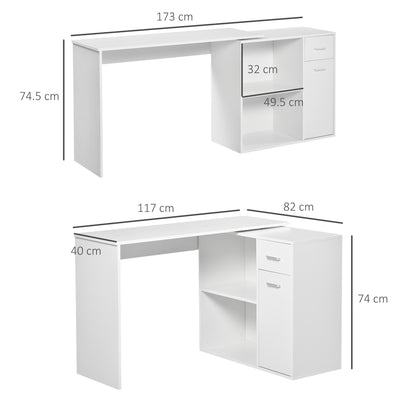 L-Shaped Desk, Corner Computer Desk, Adjustable Study Table with Storage Shelf, Drawer and Cabinet