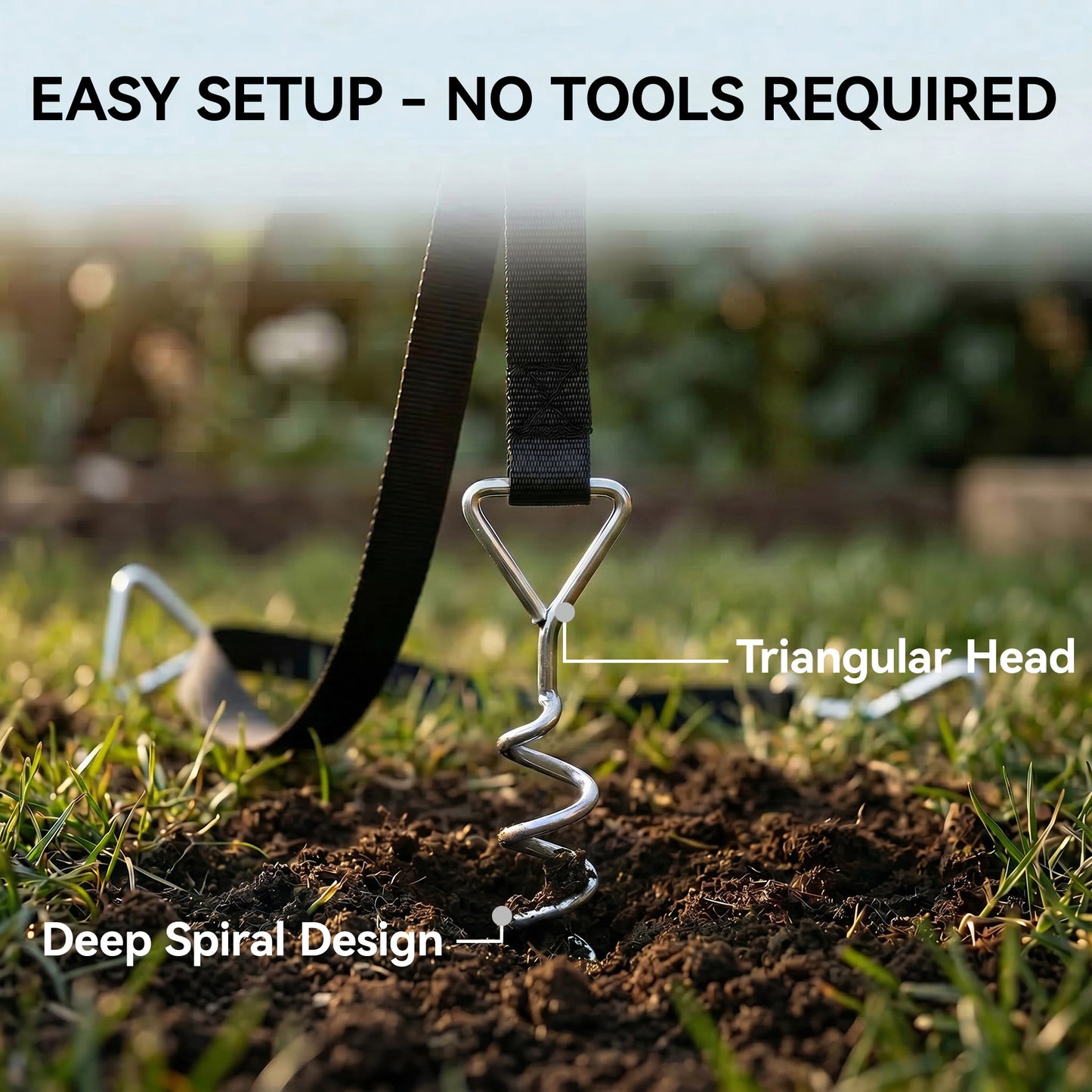 4Pcs Trampoline Anchor Kit, 32 cm Galvanised Trampoline Stakes, Spiral Ground Anchors with Triangle Head, Straps