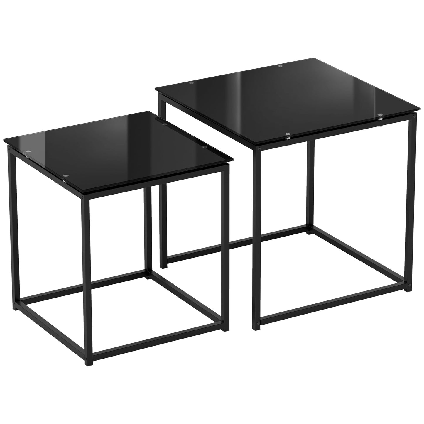 Nest of Tables, Set of 2 Coffee Table, Side Tables with Tempered Glass Desktop and Metal Frame for Living Room, Bedroom