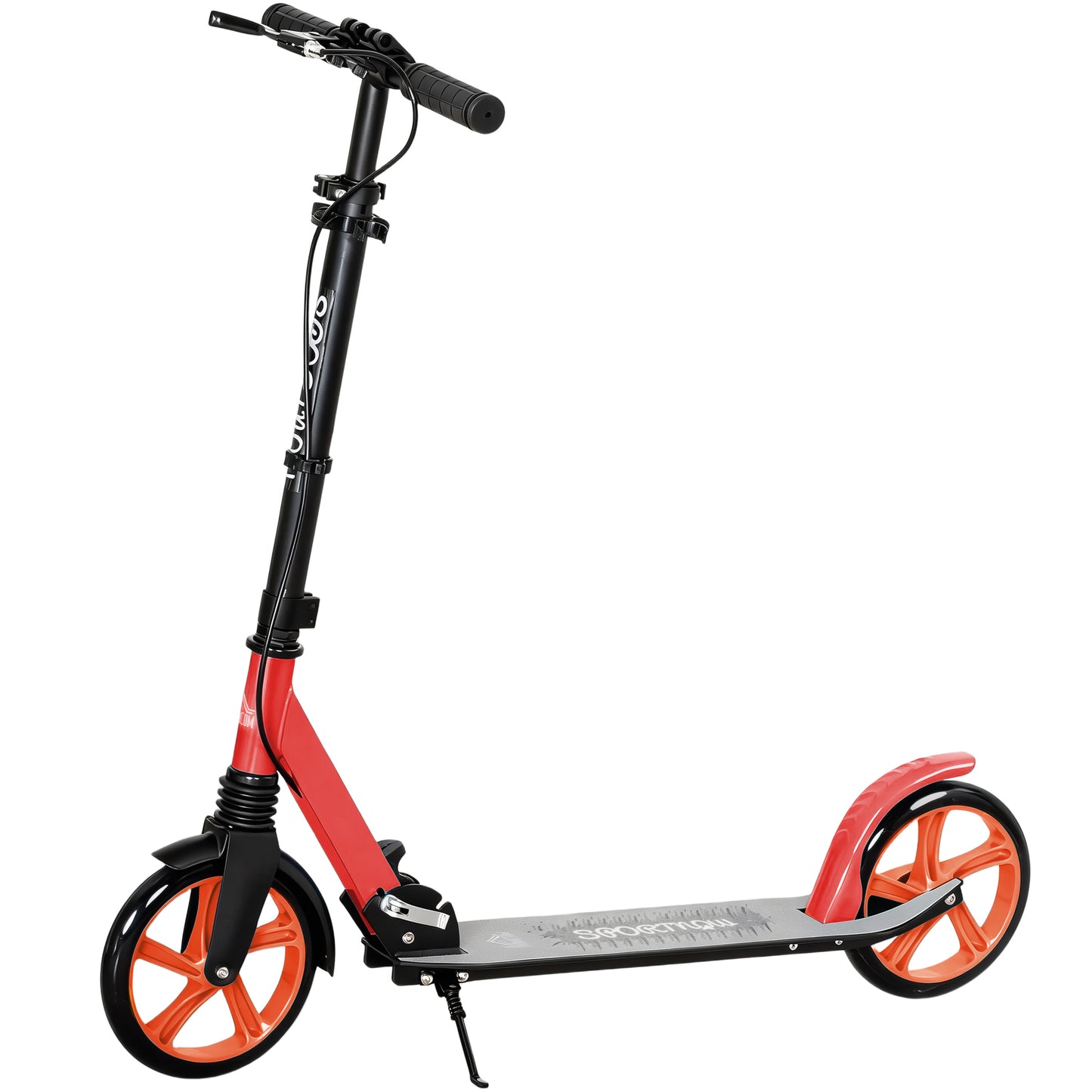 One-click Folding Kick Scooter for 14+ w/ Adjustable Handlebar, Push Scooter with Kickstand, Dual Brake System, Red