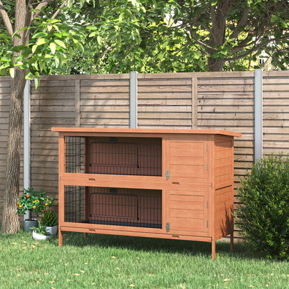 Rabbit Hutch Outdoor Guinea Pig Hutch Bunny Cage with No-Leak Trays, Divider, 136 x 50 x 93cm, Orange