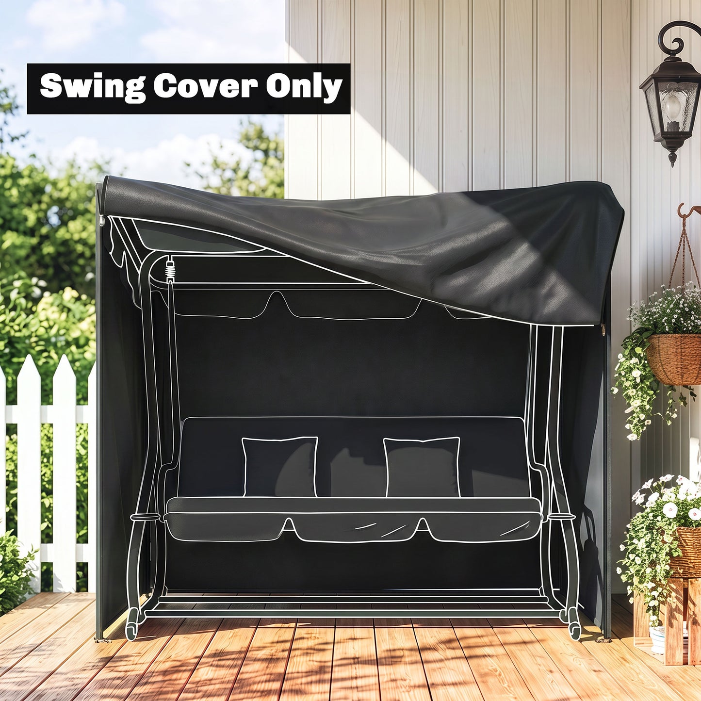 220 x 125cm Three-Seater Swing Chair Protective Cover - Black