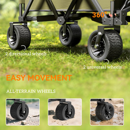 300L Festival Trolley on Wheels, Folding Camping Trolley Cart, Heavy Duty Collapsible Wagon Cart with Wide Wheels