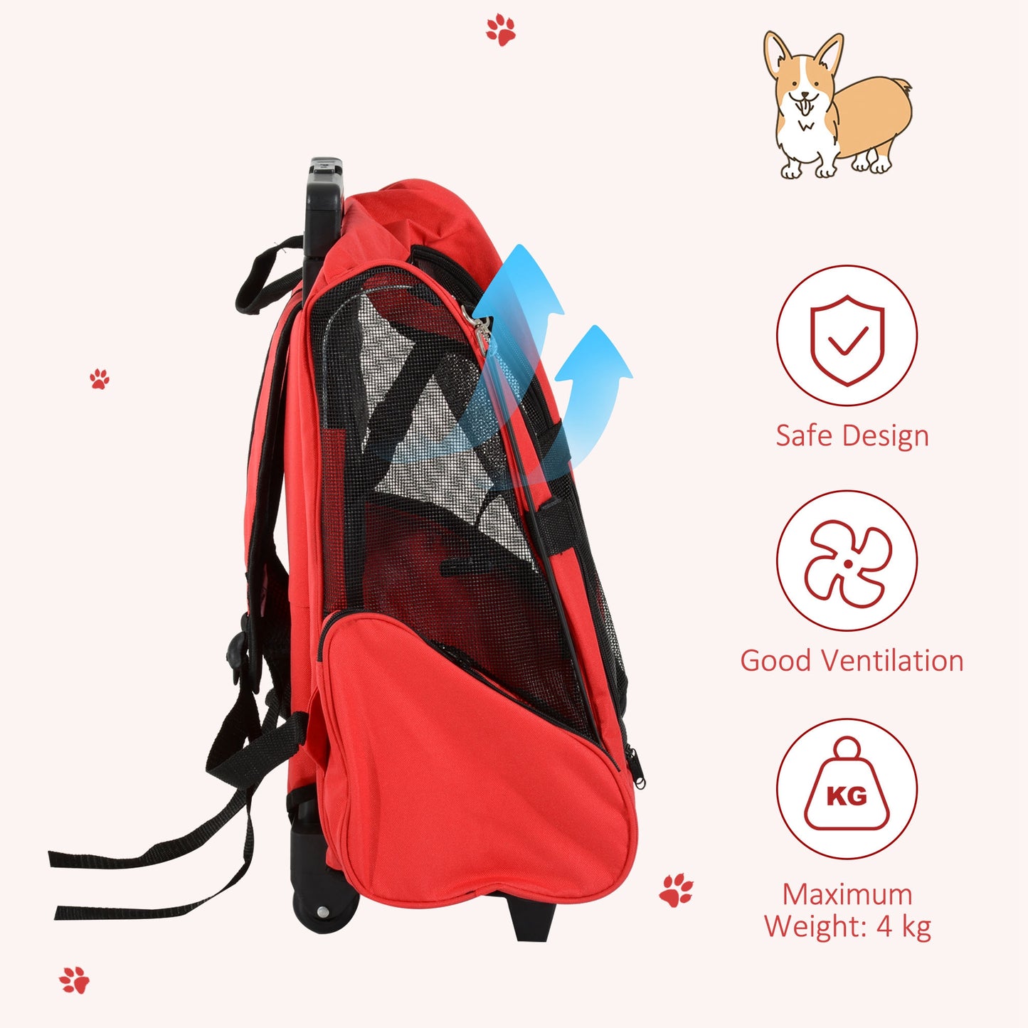2 in 1 Dog Backpack and Trolley, Pet Travel Backpack Cat Dog Carrier with Telescopic Handle