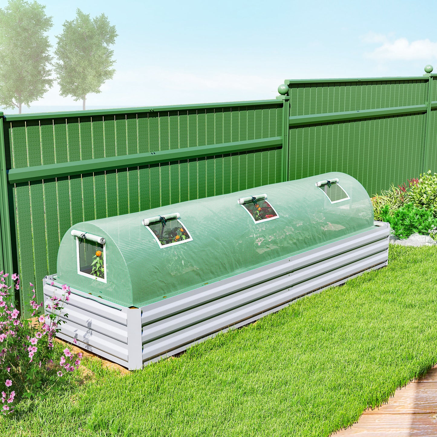 Mini Greenhouse, Portable Tunnel Green House, Green Grow House Steel Frame with 5 Mesh Windows, 3 M, Green