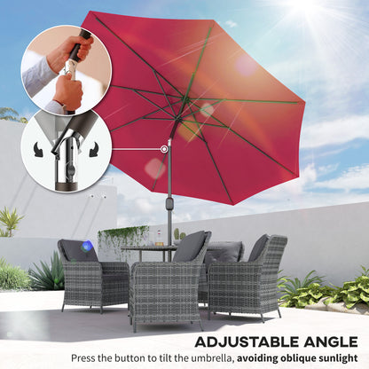 3(m) Tilting Parasol Garden Umbrellas, Outdoor Sun Shade with 8 Ribs, Tilt and Crank Handle for Balcony, Bench, Garden