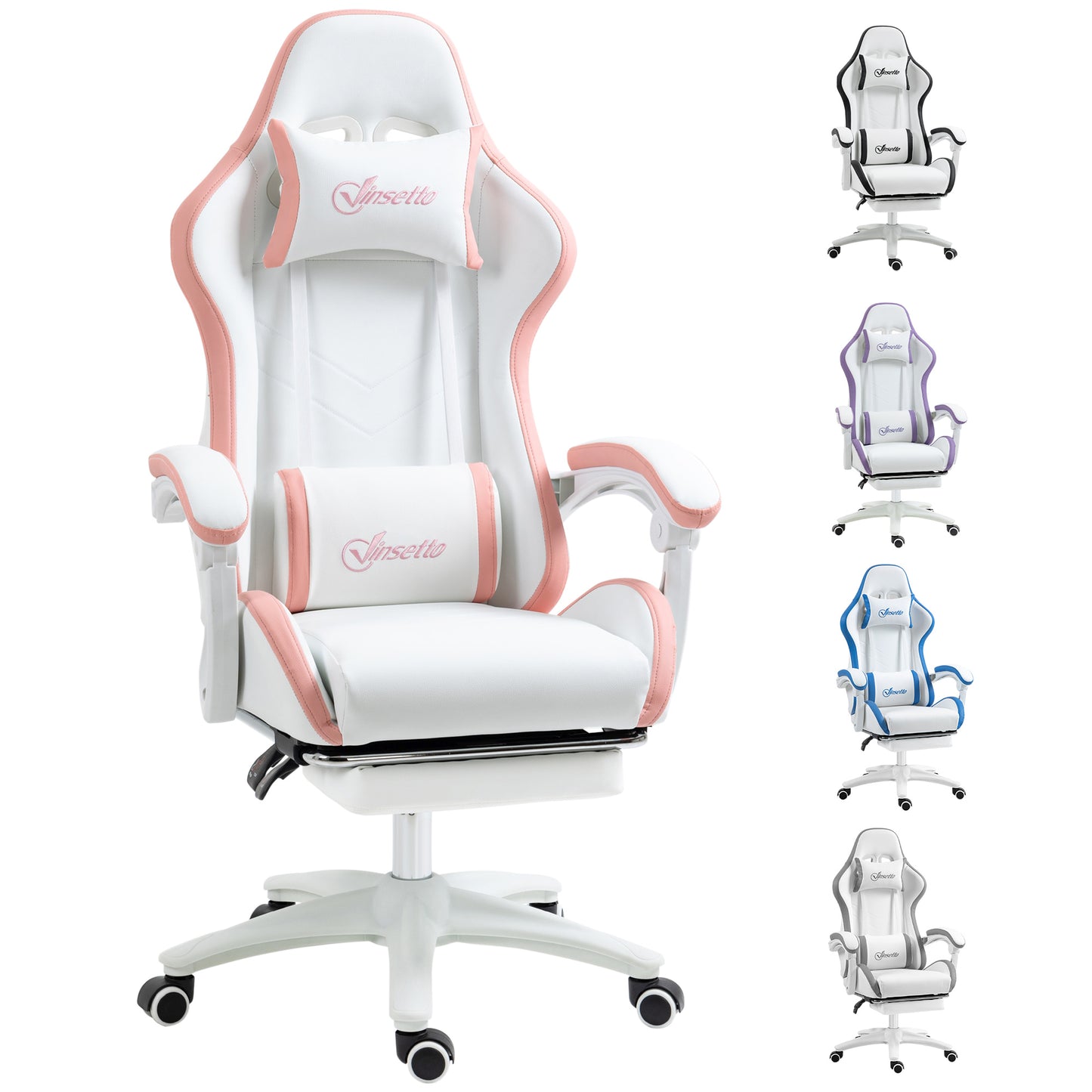 Gaming Chair, Computer Gamer Chair with Reclining High Back, Headrest, Lumbar Support, Footrest, Swivel Wheels, PU Leather