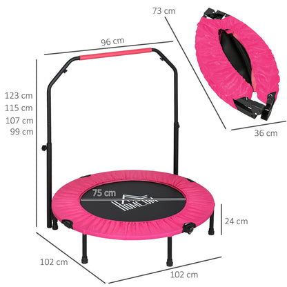 40" Foldable Mini Fitness Trampoline, with Adjustable Foam Handle, Pink