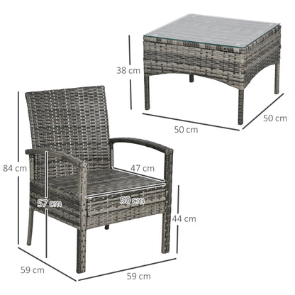 3 Pieces Rattan Bistro Set, Wicker Garden Furniture Set with Glass Top Coffee Table and Chairs