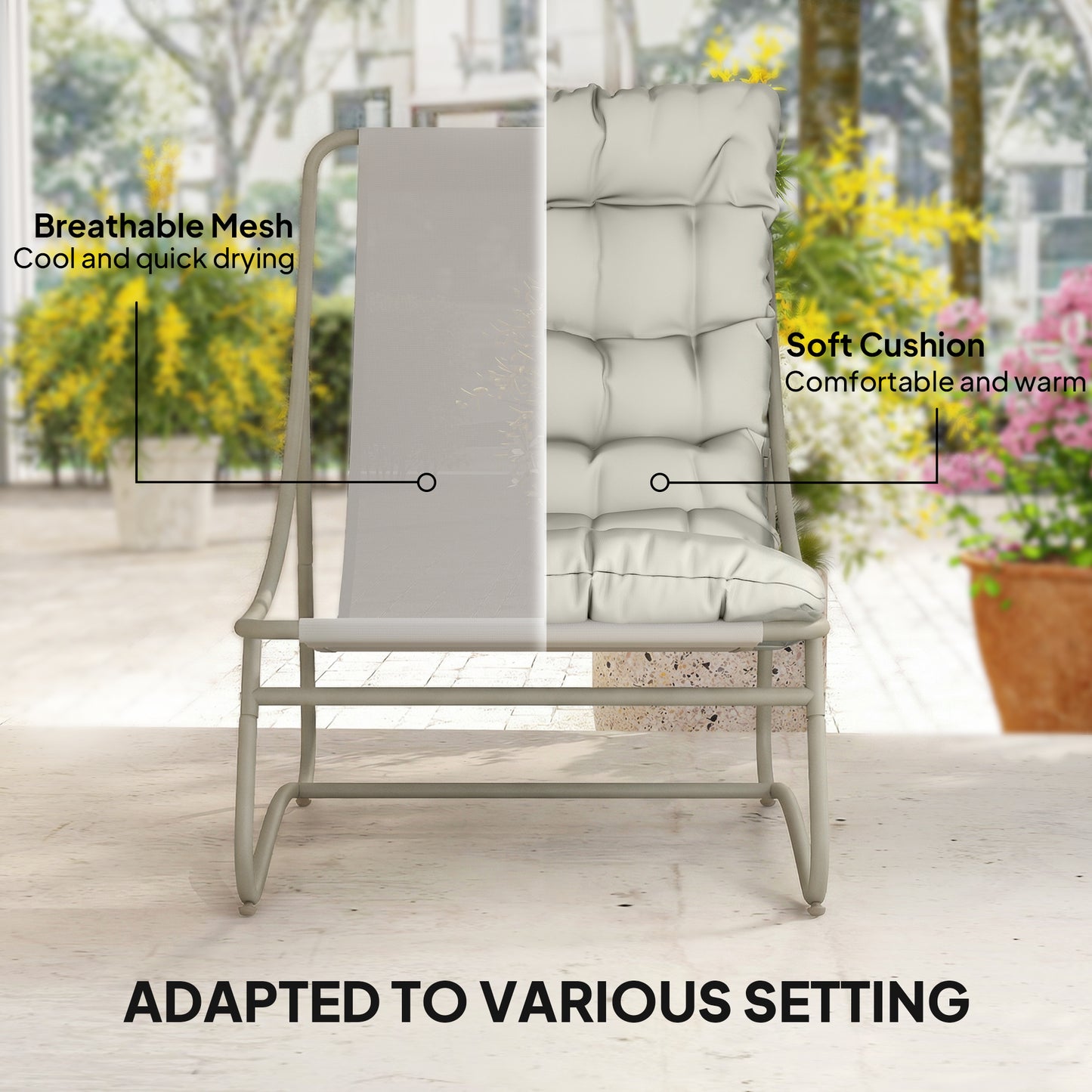 3 Piece Garden Bistro Set, Round Outdoor Bistro Table and Chairs Set for 2 with Texteline Seat and Cushions, Light Grey