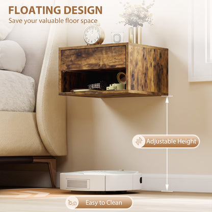 Set of Two Floating Bedside Tables - Rustic Brown