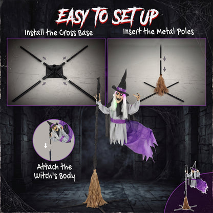 200cm Life Size Animated Flying Witch Halloween Decorations Outdoor Indoor, Scary Halloween Animatronics Decor