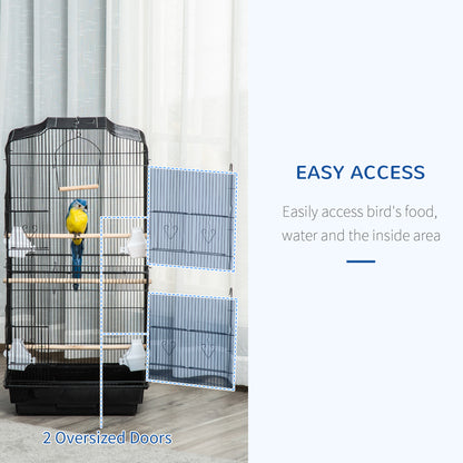 Large Metal Bird Cage with Stand, Perches, Food Bowls, Swing, for Budgies, Parakeets, Black