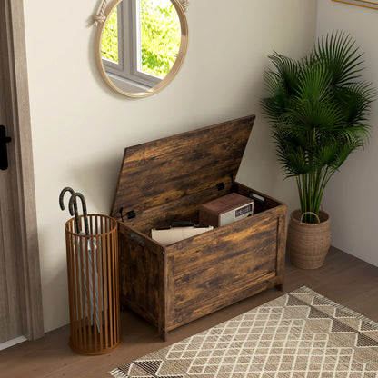 Storage Chest, Modern Storage Trunk with 2 Safety Hinges and Cut-out Handles, Wooden Toy Box for Living Room, Entryway